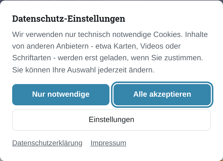 Cookie-Consent-Banner in Aktion im Frontend (traumzeit-ferienwohnung.de)