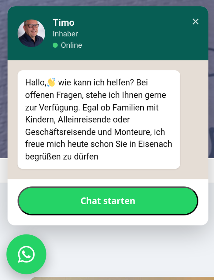 Chat-Button in Aktion: geoeffnetes WhatsApp-Popup im Frontend (traumzeit-ferienwohnung.de)